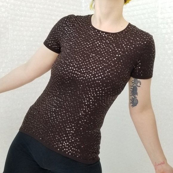 Oscar de la Renta Tops - Oscar de la Renta chocolate sequin silk shirt Oscar de la Renta Tops - Oscar de la Renta chocolate sequin silk shirt